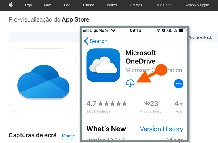 Toque em Instalar OneDrive