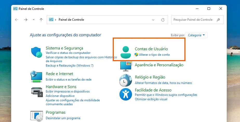 Clique em Contas de usuário