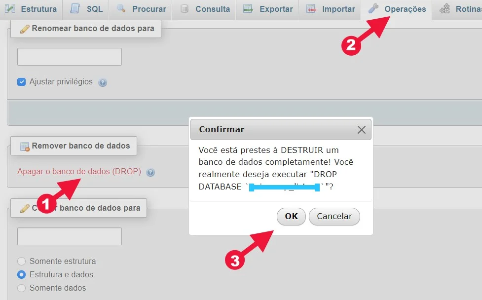 Apagar o banco de dados (DROP) no phpMyAdmin