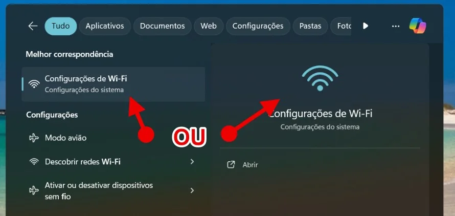 opção Configurações de Wi-Fi