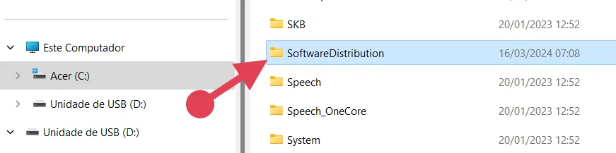 Excluir cache do Windows na pasta SoftwareDistribution
