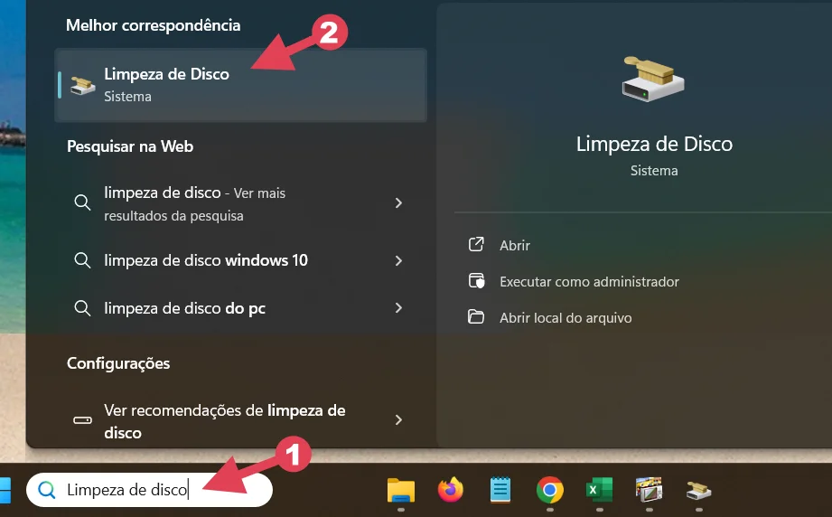 pesquise Limpeza de disco e inicie o utilitário