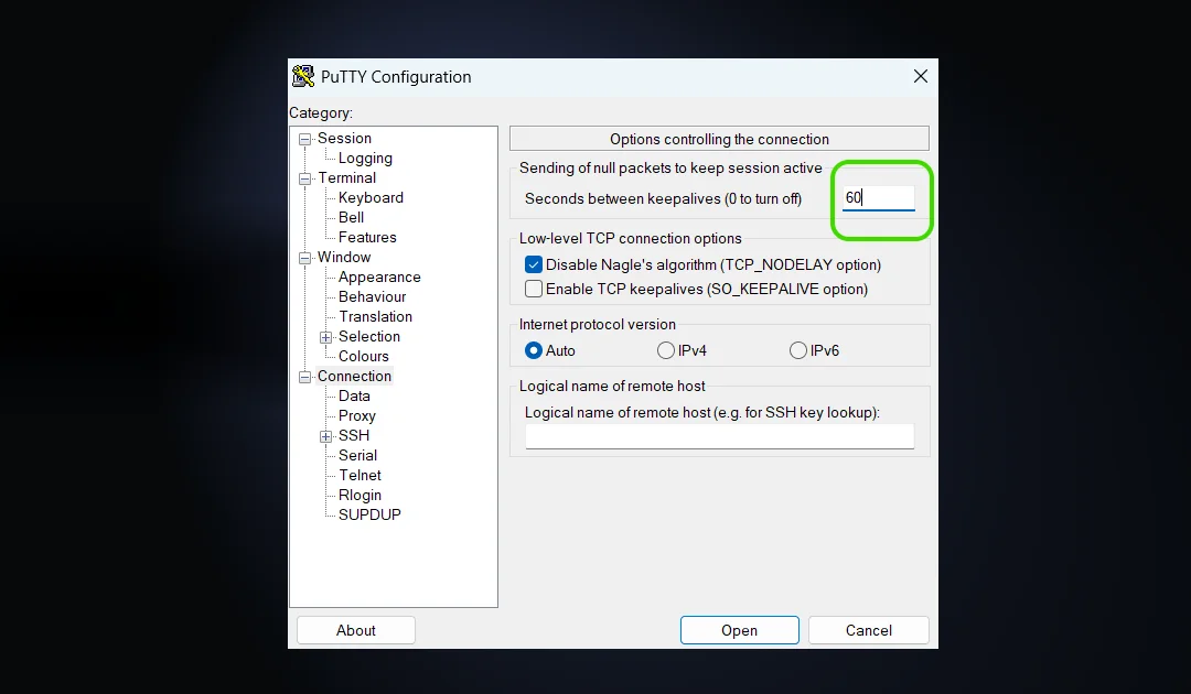 Alterando o tempo de atividade do SSH para não desconectar