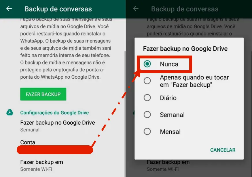 Excluir backup Através do Próprio WhatsApp